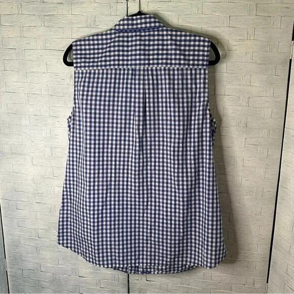 Tablots Royal blue & white gingham button down shirt eyelet lace ruffle front - Picture 2 of 8